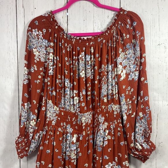 Urban Outfitters Floral Boho Cottagecore Mini Dress Off Shoulder Smocked Size L - Picture 12 of 15